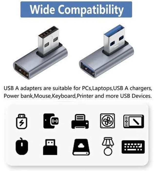 Alt view image 4 of 5 - 90 Degree Right Angle USB 3.1 Adapter, USB A Male to Female Left & Right Elbow Connector, High Speed USB A Extender for PC, Laptop, USB Charger, Flash Drives & All USB-A Devices