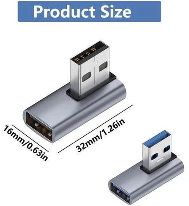 Alt view image 5 of 5 - 90 Degree Right Angle USB 3.1 Adapter, USB A Male to Female Left & Right Elbow Connector, High Speed USB A Extender for PC, Laptop, USB Charger, Flash Drives & All USB-A Devices