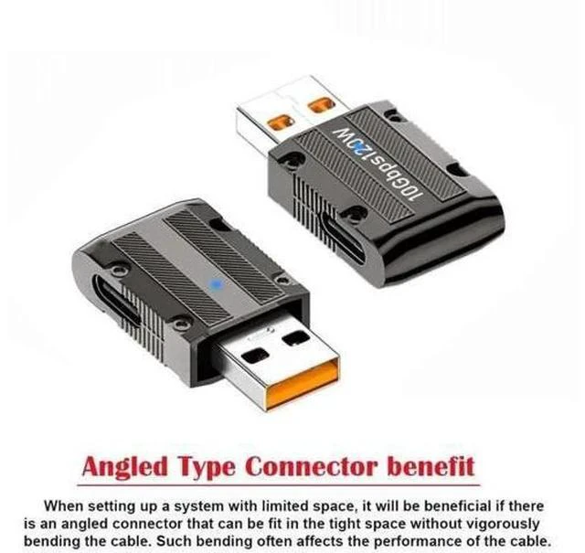 Alt view image 6 of 7 - Slim Right 90 Degree Mecha Cyberpunk USB 3.1 Gen2 Adapter, USB-A Male to USB-C Female Low Profile Elbow Connector, 10Gbps Data Transfer & 120W PD Fast Charging Converter