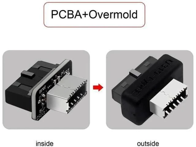 Alt view image 6 of 6 - Overmold USB 3.1 Key-A Type-E Front Panel Socket to USB 3.0 20Pin Motherboard Header Male Extension Adapter, Internal Type-E Converter for PC Chassis Front USB-C Port Expansion