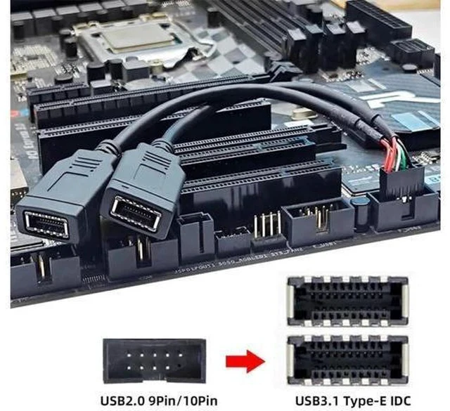 Alt view image 4 of 7 - 0.15M USB2.0 9/10Pin Motherboard Header Male to Dual Key-A Type-E USB3.1 Front Panel Extension Cable