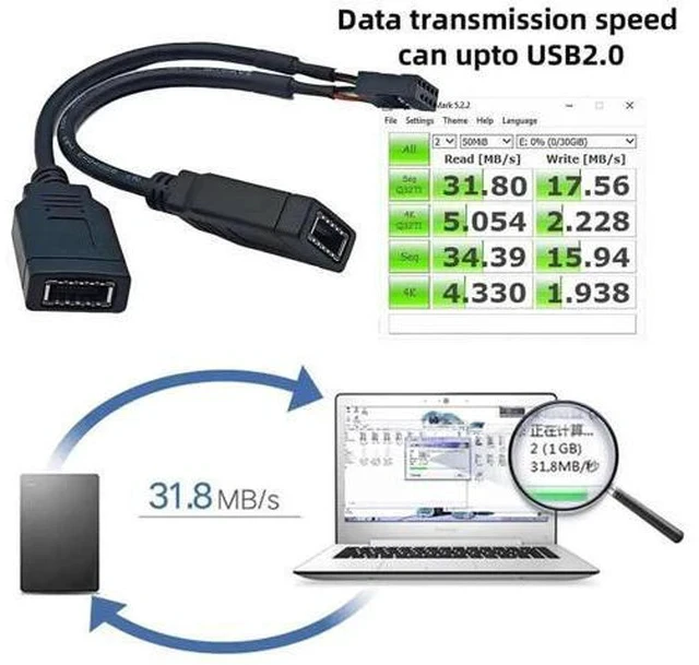 Alt view image 5 of 7 - 0.15M USB2.0 9/10Pin Motherboard Header Male to Dual Key-A Type-E USB3.1 Front Panel Extension Cable