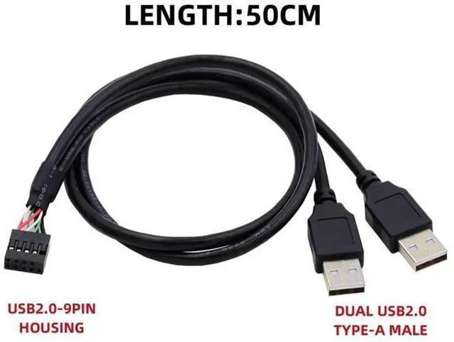 Alt view image 6 of 7 - 0.5M USB2.0 9/10Pin Header 1 Male to Dual USB2.0 Male Y-Splitter Internal Extension Cable