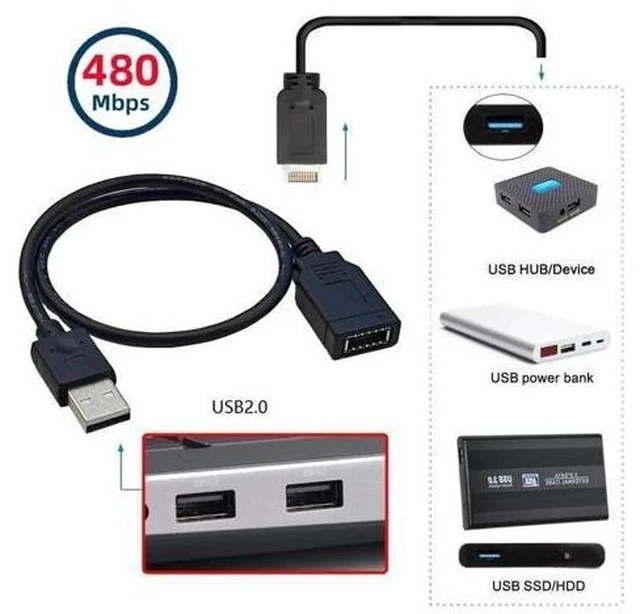 Alt view image 2 of 7 - 0.4M USB2.0 9Pin Mainboard Header Male to KeyA TypeE Front Panel Female Extension Cable