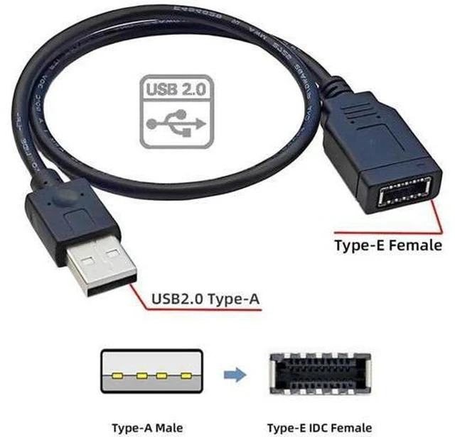 Alt view image 6 of 7 - 0.4M USB2.0 9Pin Mainboard Header Male to KeyA TypeE Front Panel Female Extension Cable