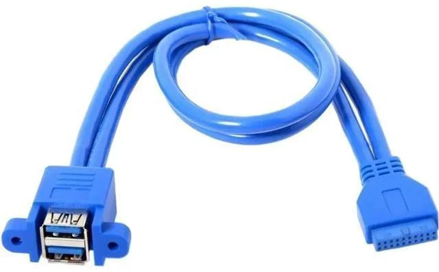 Alt view image 2 of 3 - 50cm Motherboard 20Pin to Dual Stackable USB 3.0 Female Header Cable, Panel Mount Port Expansion Cord