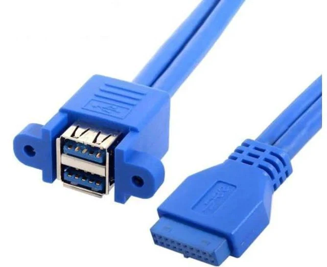 Alt view image 3 of 3 - 50cm Motherboard 20Pin to Dual Stackable USB 3.0 Female Header Cable, Panel Mount Port Expansion Cord