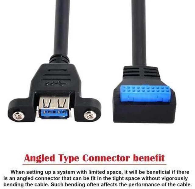 Alt view image 5 of 7 - Single Port Screw Mount USB3.0 A Female to Down 90° 20Pin Motherboard Header Cable