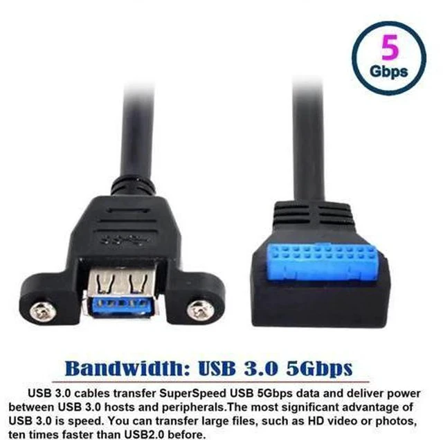 Alt view image 6 of 7 - Single Port Screw Mount USB3.0 A Female to Down 90° 20Pin Motherboard Header Cable