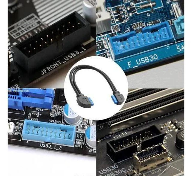 Alt view image 2 of 6 - 1ft/30cm 90 Degree USB 3.0 20Pin Motherboard Extension Cable, 19/20Pin Female to Female Front Panel Header Cord