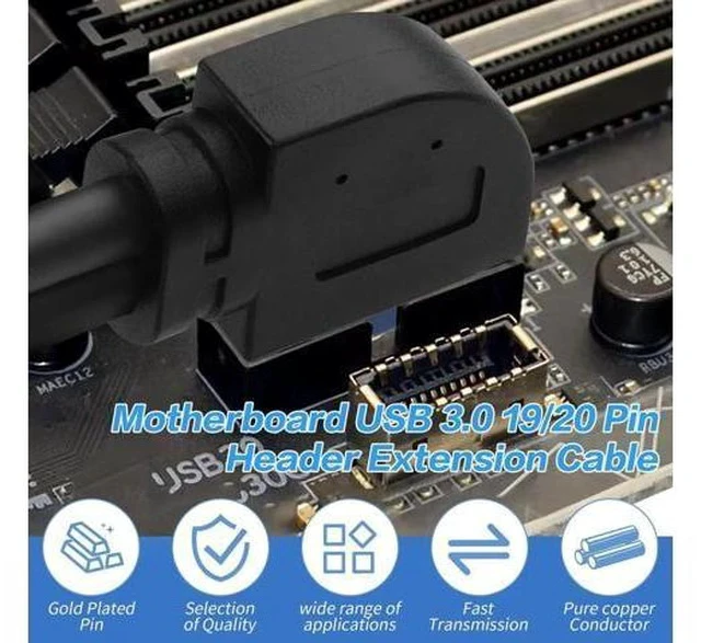 Alt view image 5 of 6 - 1ft/30cm 90 Degree USB 3.0 20Pin Motherboard Extension Cable, 19/20Pin Female to Female Front Panel Header Cord