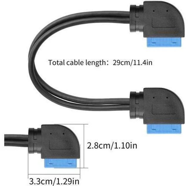 Alt view image 6 of 6 - 1ft/30cm 90 Degree USB 3.0 20Pin Motherboard Extension Cable, 19/20Pin Female to Female Front Panel Header Cord