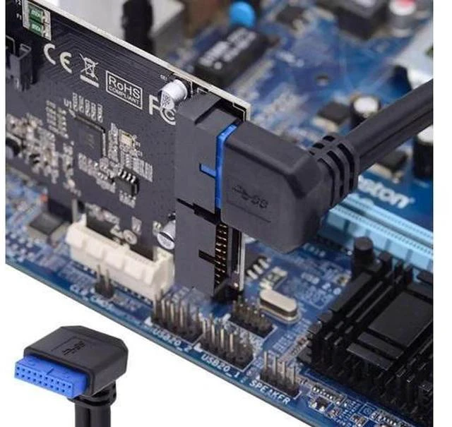 Alt view image 2 of 7 - 30cm 90° Up-Angled Dual USB3.0 Female to 20Pin Mainboard Header Cable, Screw Lock Design for PC Front Panel Mount