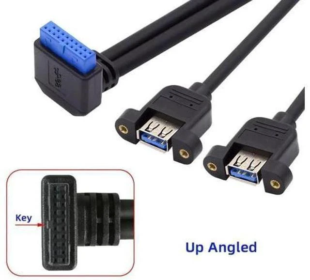 Alt view image 6 of 7 - 30cm 90° Up-Angled Dual USB3.0 Female to 20Pin Mainboard Header Cable, Screw Lock Design for PC Front Panel Mount