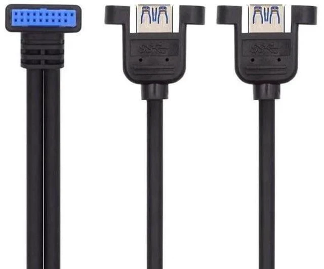 Alt view image 7 of 7 - 30cm 90° Up-Angled Dual USB3.0 Female to 20Pin Mainboard Header Cable, Screw Lock Design for PC Front Panel Mount
