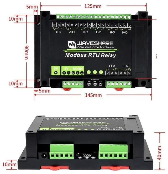 Alt view image 7 of 7 - Industrial Modbus RTU 8 Channel Relay Module 5V with RS485 Interface Build-in Power Isolation, ADI Magnetical Isolation, TVS Diode Multi Isolation Protection Circuits