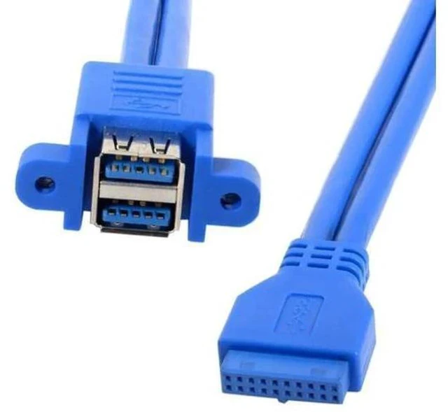Alt view image 3 of 7 - 0.5M Panel Mount USB3.0 19/20Pin Header Male to Dual USB3.0 Female Extension Cable
