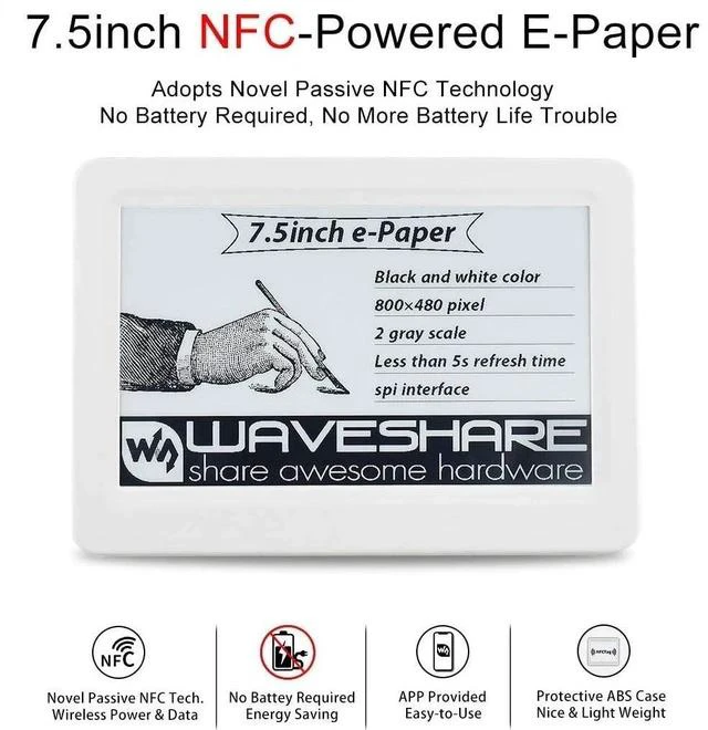 Alt view image 2 of 7 - 7.5inch Passive NFC-Powered e-Paper Display V2 Black/White e-Ink Screen, Wireless Powering and Data Transfer No Battery Required, Refresh by Smartphone with NFC Function or NFC Reader