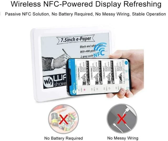 Alt view image 3 of 7 - 7.5inch Passive NFC-Powered e-Paper Display V2 Black/White e-Ink Screen, Wireless Powering and Data Transfer No Battery Required, Refresh by Smartphone with NFC Function or NFC Reader