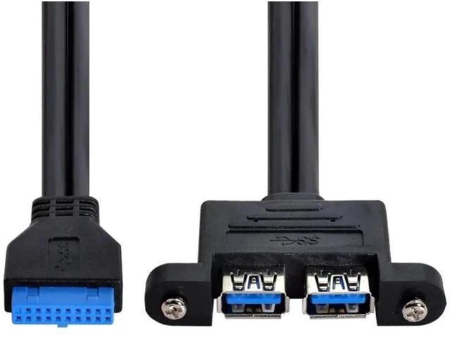 Alt view image 2 of 6 - 0.5M Panel Mount USB3.0 19/20Pin Motherboard Header to Dual USB3.0 Female Splitter Cable with Mounting Screw Holes