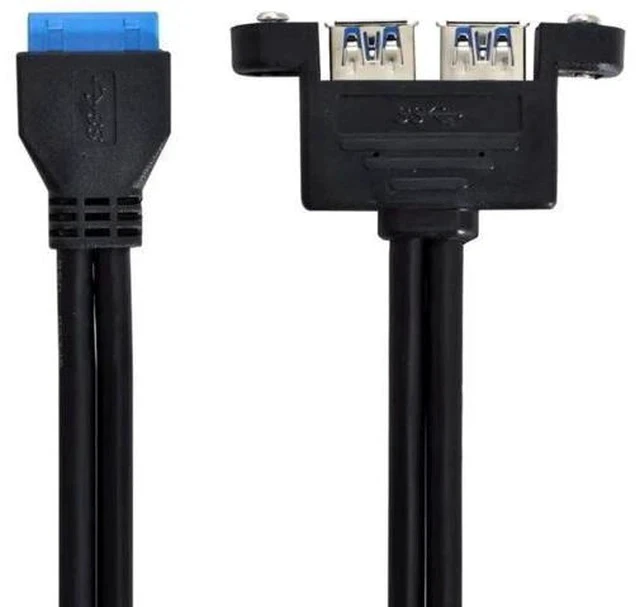Alt view image 3 of 6 - 0.5M Panel Mount USB3.0 19/20Pin Motherboard Header to Dual USB3.0 Female Splitter Cable with Mounting Screw Holes