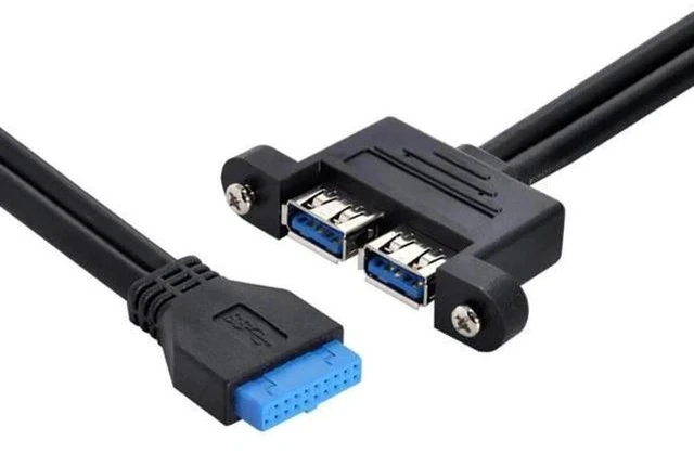 Alt view image 4 of 6 - 0.5M Panel Mount USB3.0 19/20Pin Motherboard Header to Dual USB3.0 Female Splitter Cable with Mounting Screw Holes
