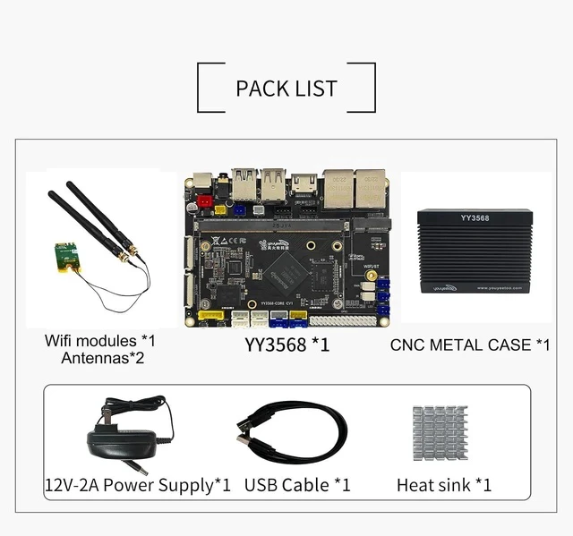 Alt view image 2 of 7 - Dual GbE Low Power Arm Mainboard - YY3568 Basic Rockchip RK3568 - Support SATA 3.0, PCIe 3.0 SSD, USB Host x6 - Up to 4K@60Hz Video Output - AIoT Control/NAS/Single Board Computer (Kit D)