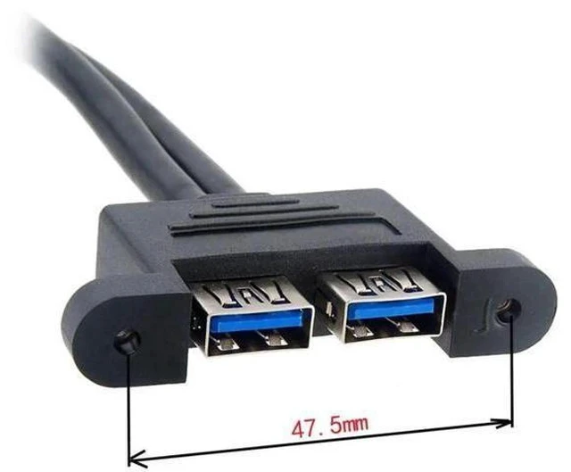 Alt view image 5 of 6 - 0.5M Panel Mount USB3.0 19/20Pin Motherboard Header to Dual USB3.0 Female Splitter Cable with Mounting Screw Holes