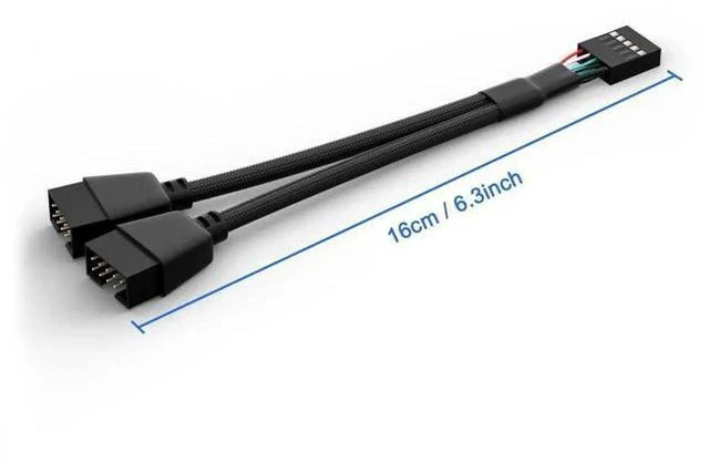 Alt view image 2 of 2 - 2 Pack Braided Black USB 2.0 Header Splitter, Motherboard 9 Pin Extension Cable