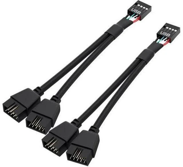Main image of 2 Pack Braided Black USB 2.0 Header Splitter, Motherboard 9 Pin Extension Cable