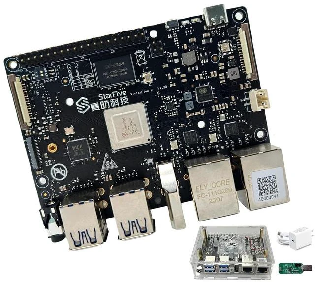 Main image of VisionFive2 RISC-V Single Board Computer, Quad Core, 8GB with WiFi dongle, StarFive JH7110 with 3D GPU, Dual Ethernet Port with 2 x 1Gbit, for IOT/AI (Kit 7, Version v1.3B)