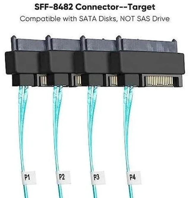Alt view image 6 of 7 - 2 Pack Mini SAS Cable with SATA Power, Internal SFF-8087 (36Pin) to 4×SFF-8482 (29Pin) Breakout Cord, 3.3FT Server Storage Cable
