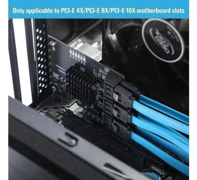 Alt view image 7 of 7 - PCIe 4X to 6 SATA Expansion Card, 6Gbps SATA3.0 Controller with LED Indicator, 6 SATA Cables & 15PIN Power Cable for Windows Linux