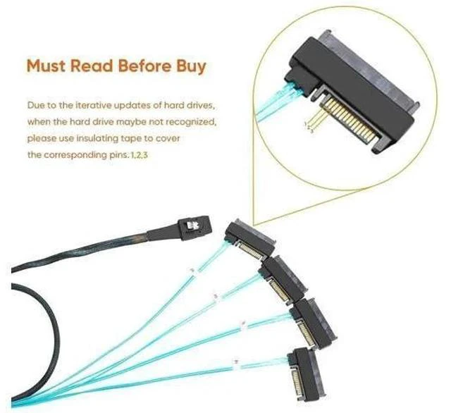 Alt view image 2 of 7 - 2 Pack 3.3FT SFF-8087 to 4×SFF-8482 Internal Mini SAS Cable with SATA Power