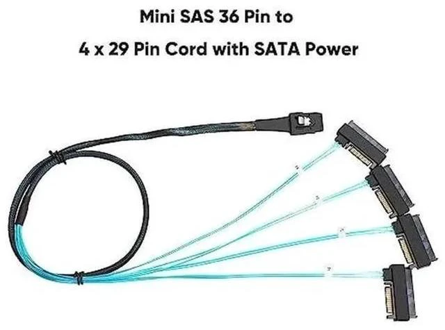 Alt view image 3 of 7 - 2 Pack 3.3FT SFF-8087 to 4×SFF-8482 Internal Mini SAS Cable with SATA Power