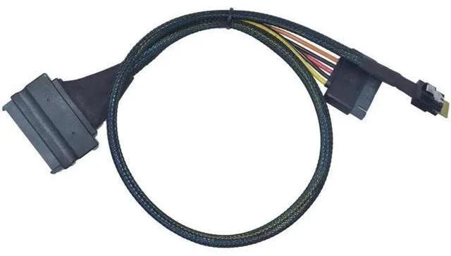 Alt view image 2 of 5 - 50cm 1.6ft PCIe 4.0 SFF-8654 Slim SAS 4i to SFF-8639 U.2 NVMe SSD Cable Adapter with 15Pin SATA Power Supply for Motherboard U2 Storage
