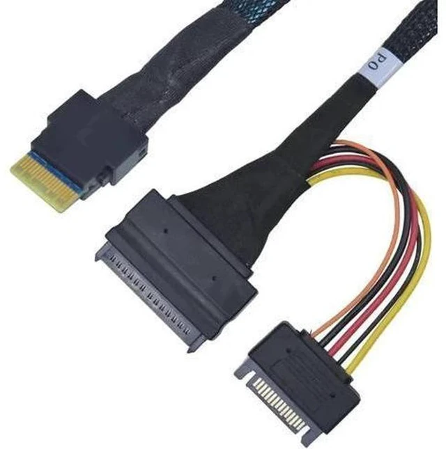 Alt view image 3 of 5 - 50cm 1.6ft PCIe 4.0 SFF-8654 Slim SAS 4i to SFF-8639 U.2 NVMe SSD Cable Adapter with 15Pin SATA Power Supply for Motherboard U2 Storage