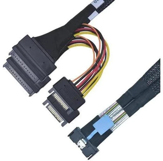 Main image of 50cm/1.6ft PCIe 4.0 MCIO x8 to Dual SFF-8639 U.2 NVMe Breakout Cable with 15Pin SATA Power Supply