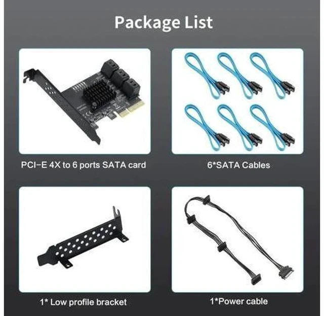 Alt view image 4 of 7 - PCIe 4X to 6-Port SATA 3.0 Expansion Card, 6Gbps SATA Controller Card with LED Activity Indicator, Comes with 6 SATA Data Cables & 15-Pin Power Cord, Compatible with Windows & Linux Systems