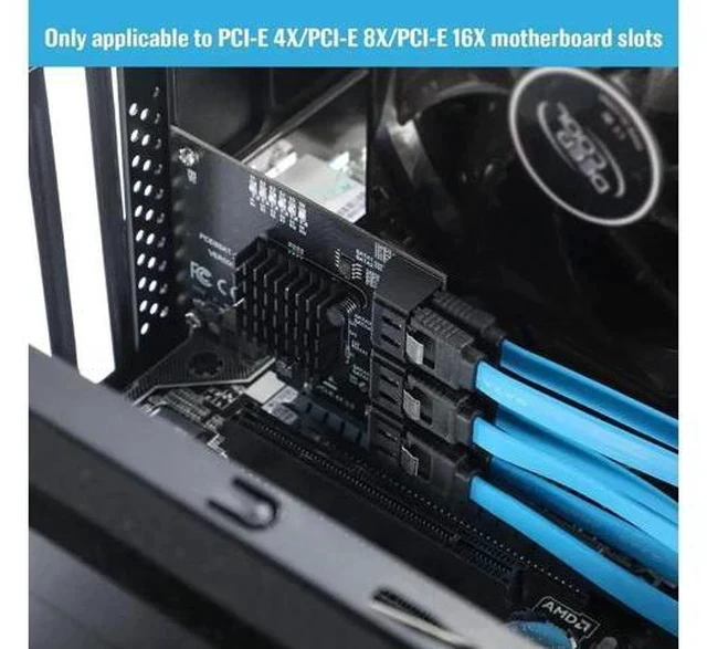 Alt view image 5 of 7 - PCIe 4X to 6-Port SATA 3.0 Expansion Card, 6Gbps SATA Controller Card with LED Activity Indicator, Comes with 6 SATA Data Cables & 15-Pin Power Cord, Compatible with Windows & Linux Systems