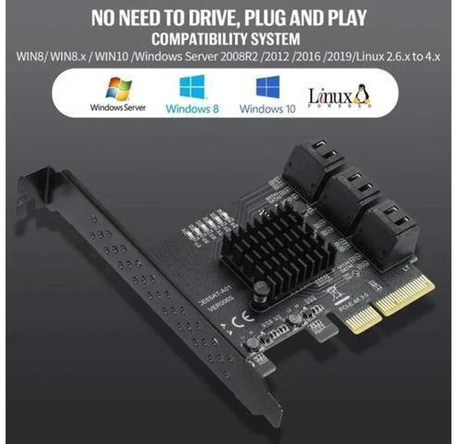 Alt view image 7 of 7 - PCIe 4X to 6-Port SATA 3.0 Expansion Card, 6Gbps SATA Controller Card with LED Activity Indicator, Comes with 6 SATA Data Cables & 15-Pin Power Cord, Compatible with Windows & Linux Systems