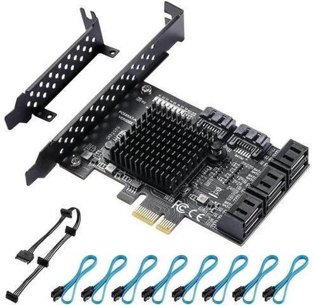 Main image of PCIe 3.0 X1 SATA Expansion Card 8 Ports 6Gbps, ASM1064+JMB575 Chipset with 8 SATA Cables, Power Splitter & Low Profile Bracket