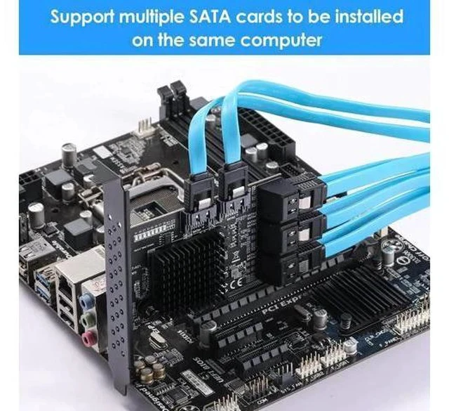 Alt view image 6 of 7 - PCIe 3.0 X1 SATA Expansion Card 8 Ports 6Gbps, ASM1064+JMB575 Chipset with 8 SATA Cables, Power Splitter & Low Profile Bracket