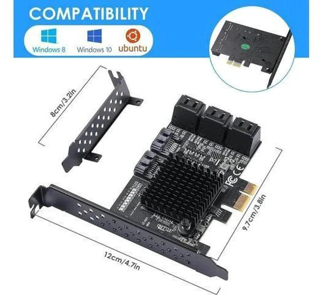 Alt view image 7 of 7 - PCIe 3.0 X1 SATA Expansion Card 8 Ports 6Gbps, ASM1064+JMB575 Chipset with 8 SATA Cables, Power Splitter & Low Profile Bracket