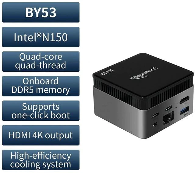 Alt view image 6 of 7 - BY53 Windows 11 Mini Pc, Intel N150(up to 3.6GHz),LPDDR5 12GB RAM, M.2 2242 SSD(Up to 1TB), with HDMI2.0 4K Output, WiFi/BT, Supports One-Click Boot (12GB RAM,0GB SSD)