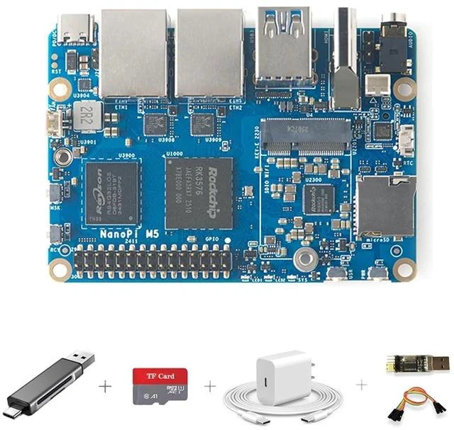 Main image of NanoPi M5 - RK3576 SOC, Dual Gigabit Ethernet, 4/8/16GB RAM, UFS, AI Deployment, M.2 SDIO WiFi, 4K@60Hz, OpenMediaVault (LPDDR5 8GB RAM,with Power & TF Card)