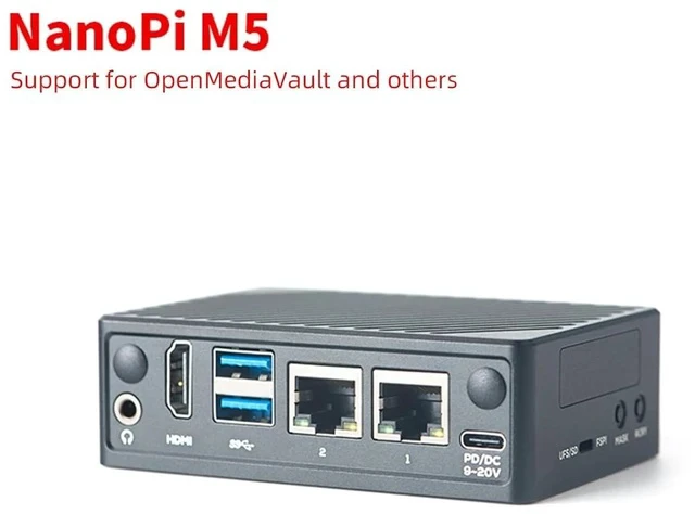 Alt view image 6 of 6 - NanoPi M5 - RK3576 SOC, Dual Gigabit Ethernet, 4/8/16GB RAM, UFS, AI Deployment, M.2 SDIO WiFi, 4K@60Hz, OpenMediaVault (LPDDR5 8GB RAM,with Case & Power & TF Card)