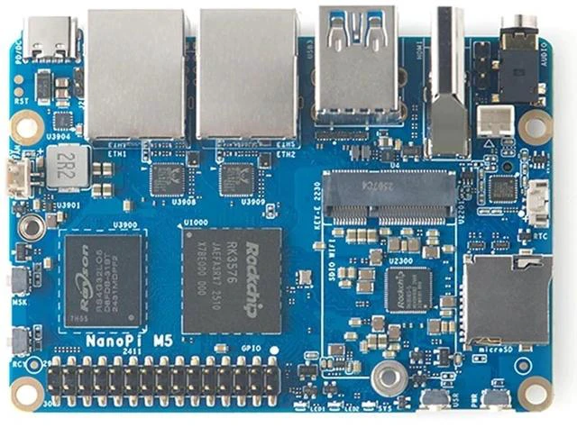 Main image of NanoPi M5 - RK3576 SOC, Dual Gigabit Ethernet, 4/8/16GB RAM, UFS, AI Deployment, M.2 SDIO WiFi, 4K@60Hz, OpenMediaVault (LPDDR5 8GB RAM,Only Motherboard)