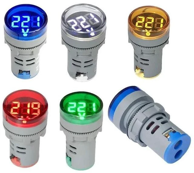 Alt view image 2 of 6 - 80-500V AC Digital Voltmeter 110V 220V 380V Red Green Yellow Blue White LCD Digital Display Small Round Head (Pack of 2) (Yellow)
