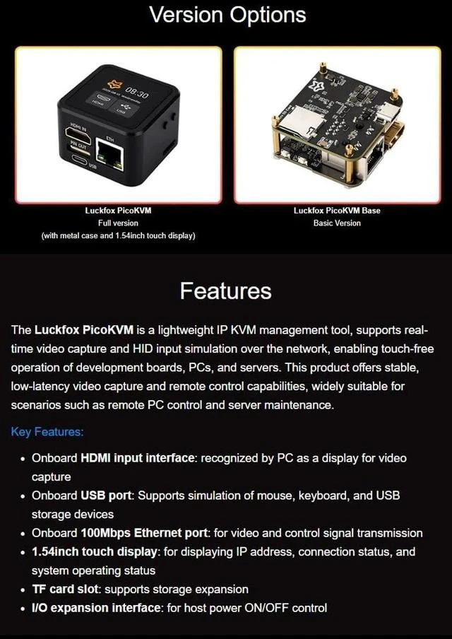 Alt view image 3 of 7 - Luckfox PicoKVM Lightweight IP KVM Remote Management Tool, Supports 1920 × 1080@60fps HDMI Video Input and HID Signal Output for Device Control (Basic Kit,2 Pieces)